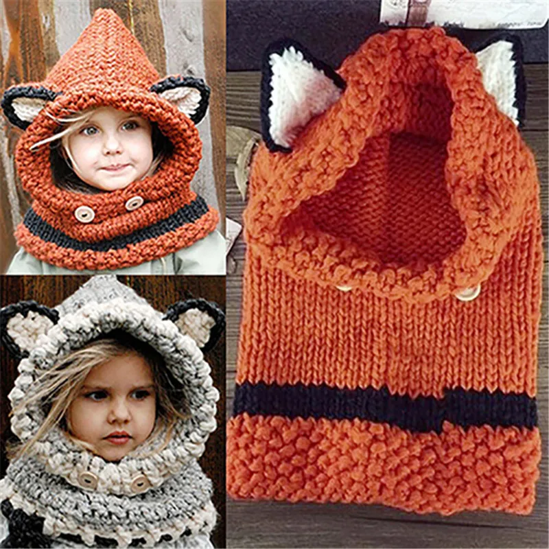 

Cute Fox Ears Pattern Knitted Warm Hat Fashion Baby Infant Kids Hooded Shawl Cap