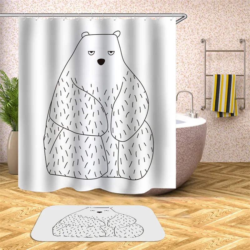 Медведь слон мультфильм полиэстер занавеска для душа ванная комната водонепроницаемый ремень крюк занавеска для душа для украшения дома
