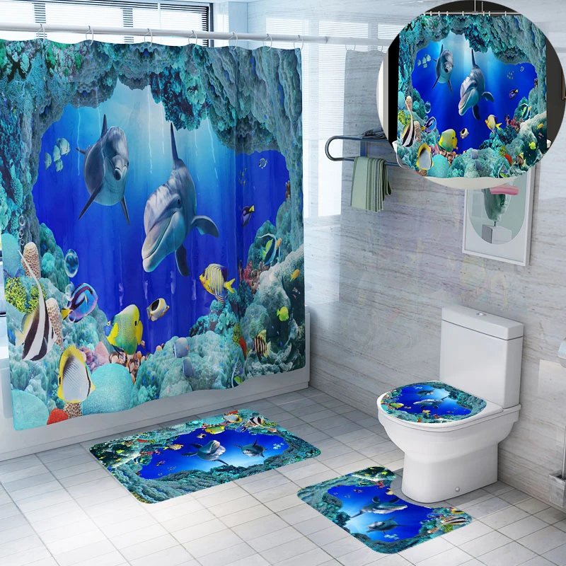 

sea underworld cortina de bano polyester fabric shower curtains bathroom curtain sets with bath mat home decoration screen DW057