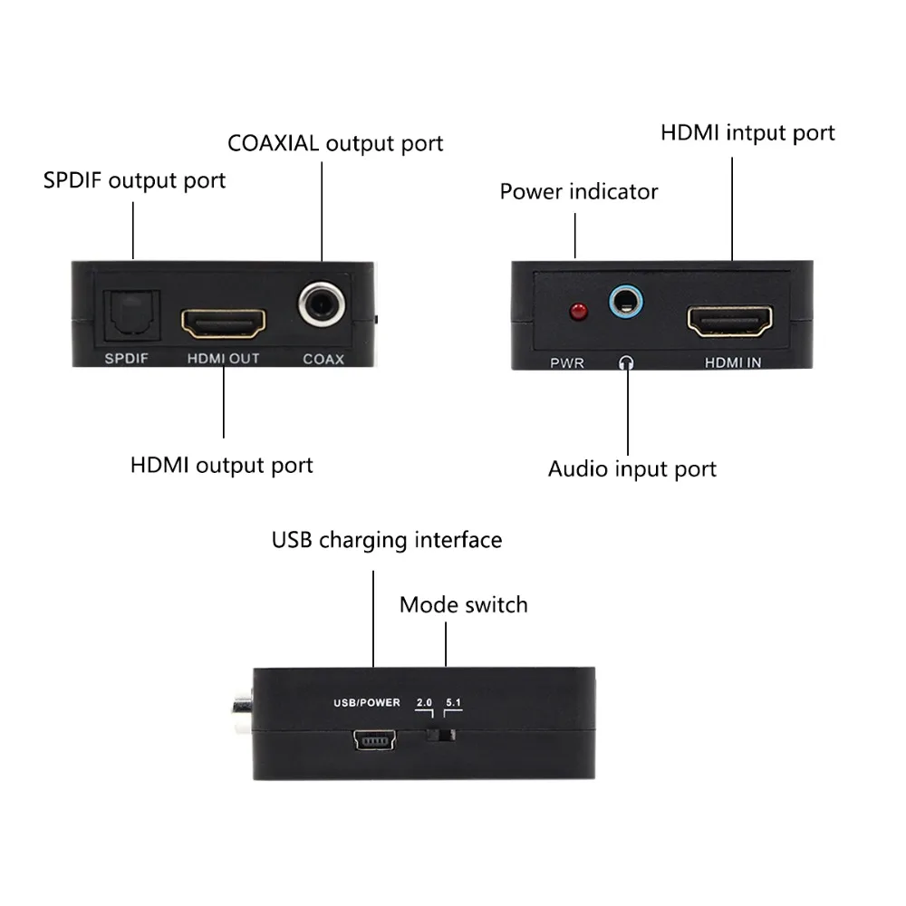 Wiistar HDMI аудио экстрактор разветвитель HDMI к HDMI Spdif/оптический/Coxial 3,5 мм с 2CH/5.1CH HDMI конвертер аудио сплиттер