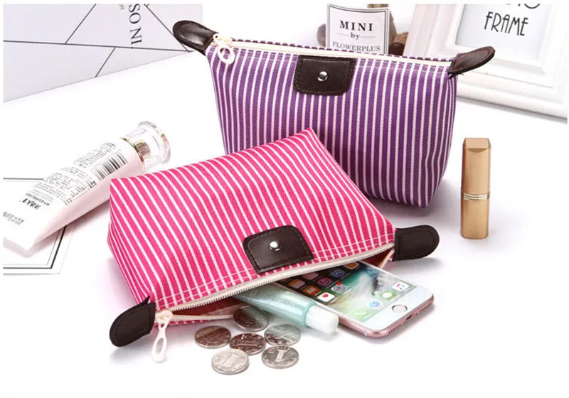 New Women Fashion Travel Cosmetic Bag Striped Foldable Dumpling Bag Large Capacity Ladies Make Up Bags Cosmetic Case Bling Bag