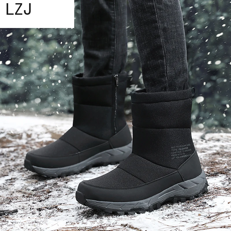 LZJFashion/зимние мужские ботинки высококачественные мужские ботильоны на молнии теплые мужские зимние ботинки с толстым плюшем уличная мотоциклетная обувь 39-46