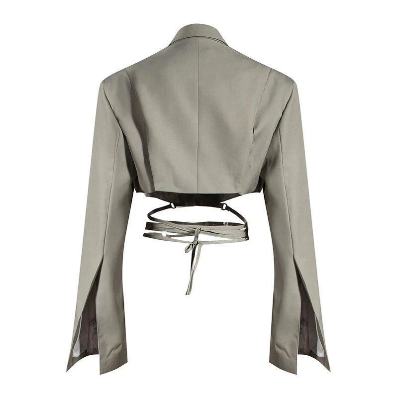 TWOTWINSTYLE Ruched Irregular Two Piece Set For Women Notched Long Sleeve Lace Up Top High Waist Skirt Suit Female 2020 Tide New