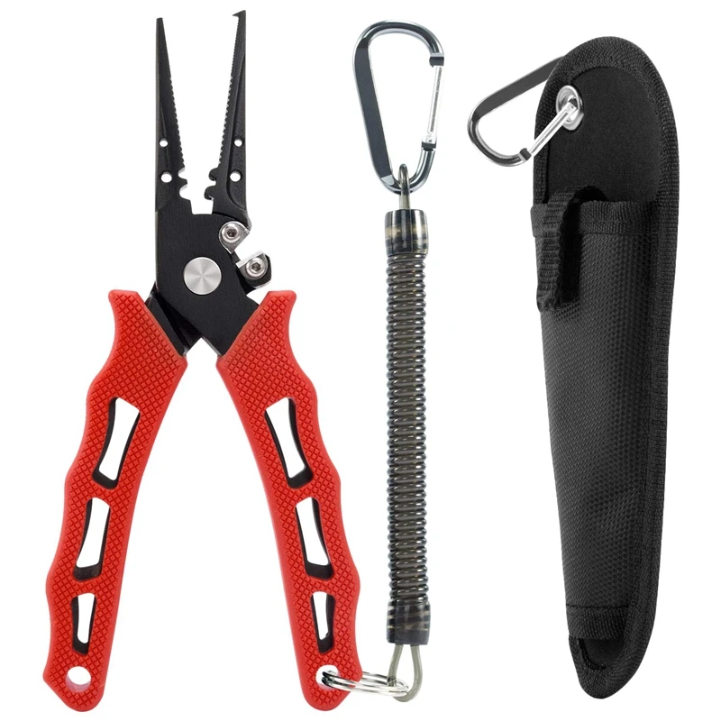 

Fishing Pliers Stainless Steel Mix with Titanium Carbo-Nitride Coating Hook Removers, Braid Cutters Saltwater Split Ring Fishing