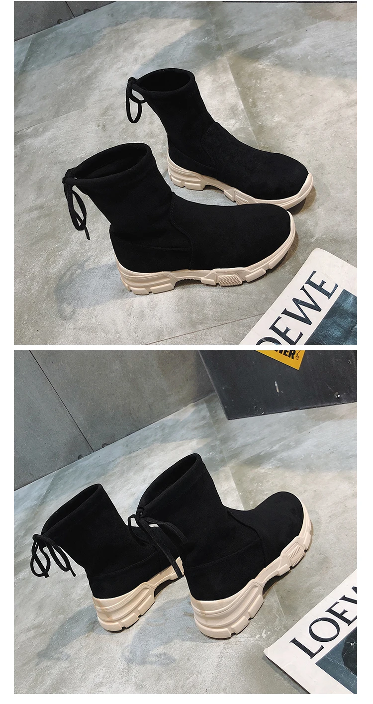 Bootee/женские осенние ботинки г. Брендовая женская обувь модные элегантные сапоги до середины икры на плоской подошве, с круглым носком, на шнуровке, на резиновой подошве