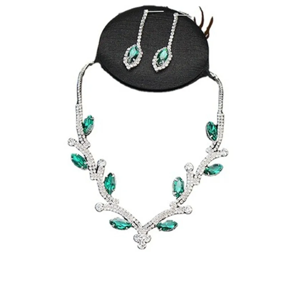 Luxury Colorful Crystal Irregular Leaf Shape Bridal Necklace Earrings For Women Bling Rhinestone Choker Necklace Wedding Jewelry