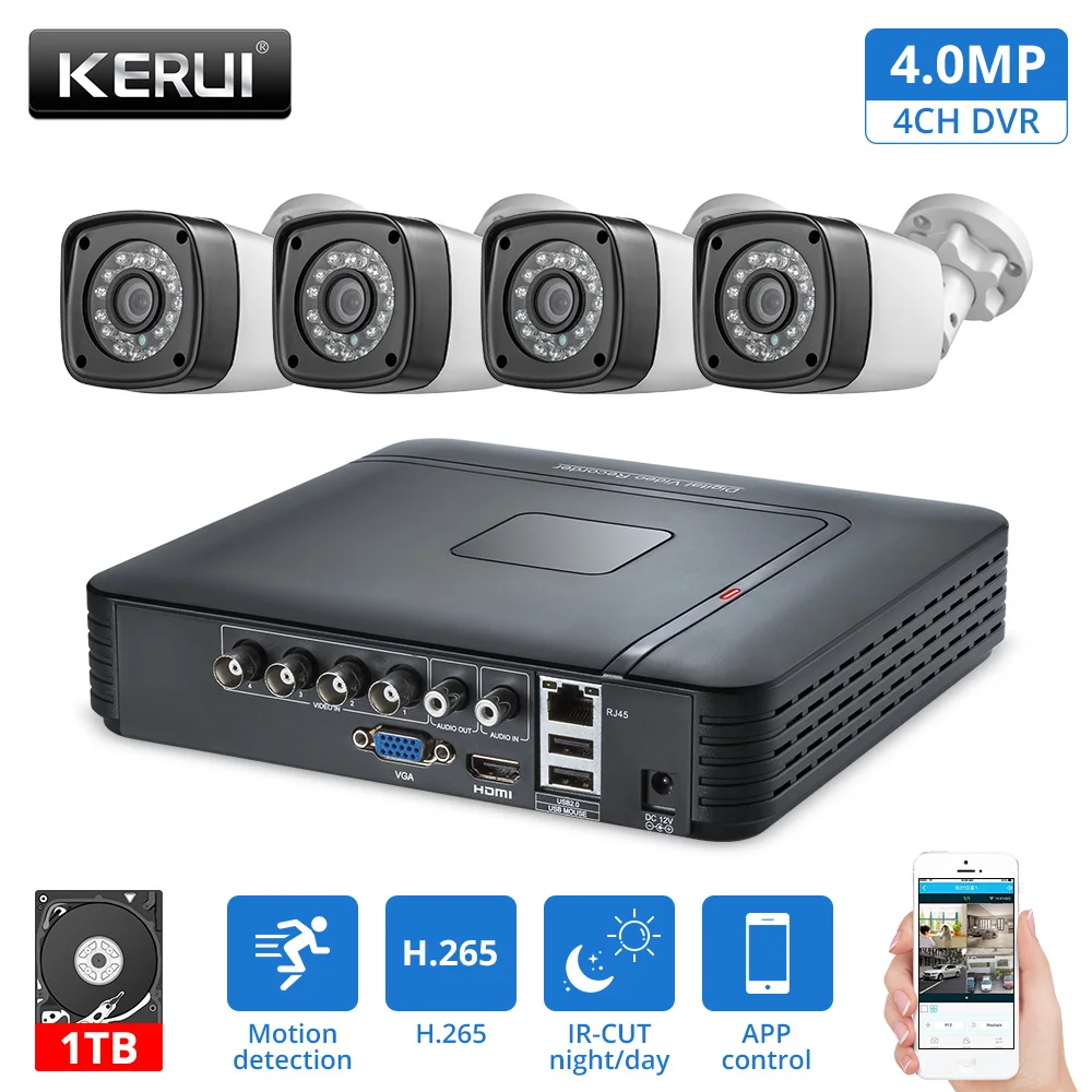 

KERUI Outdoor Waterproof 4MP Camera AHD 1TB HDD 4CH Home Security Camera System DVR Kits HDMI CCTV Video Surveillance System Kit