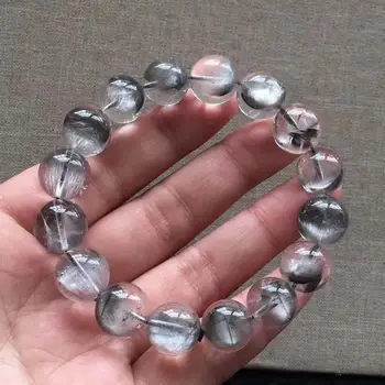 

Natural Brookite Platinum Silver Rutilated Quartz Bracelet 13.8mm Woman Man Gift Round Beads Gift Crystal Stretch AAAAA
