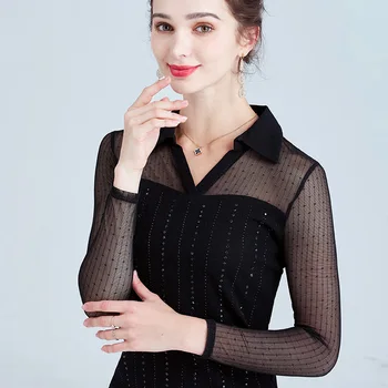 

New Arrivals 2020 Spring autumn long sleeve Mesh shirt Fashion casual Patchwork women t-shirt M-4XL plus size Women tops