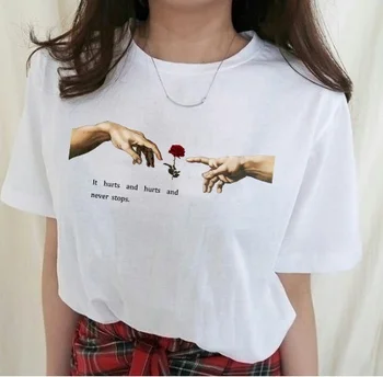 

kuakuayu HJN Michelangelo Creation of Adam Hands Printed T Shirt It Hurts and Hurts and Never Stops Letter Printing Tops