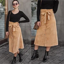 Осень и зима Новая женская юбка Вельветовая юбка на пуговицах цвета хаки до середины икры женские юбки высокая уличная