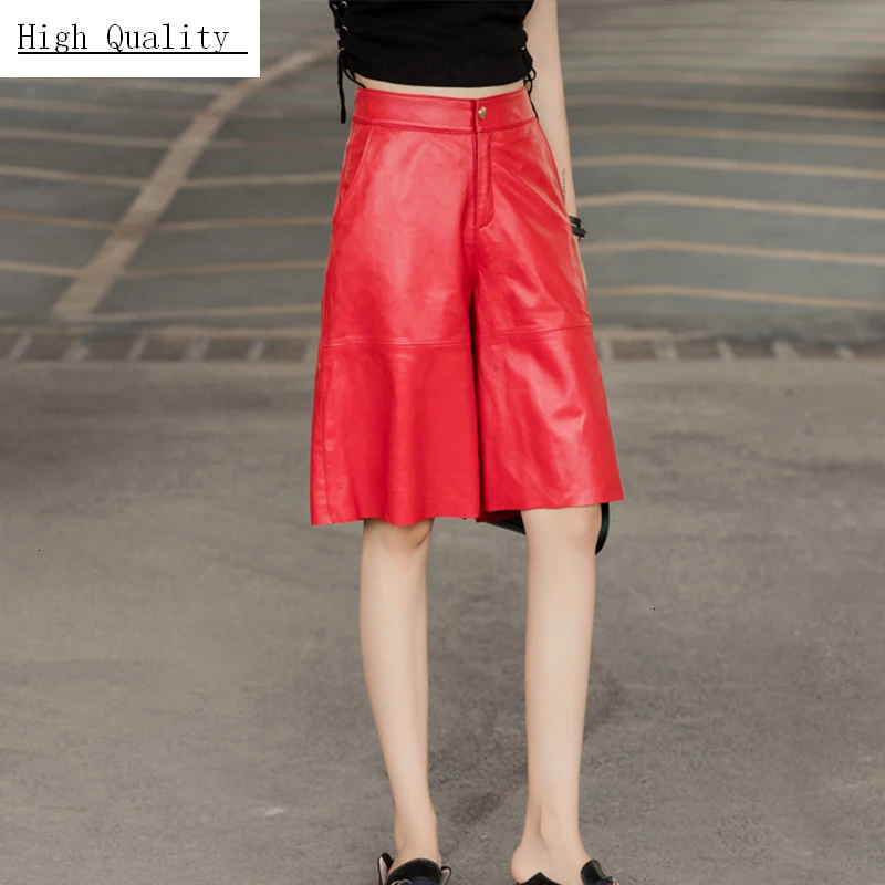 2020 Nieuwe Knie Lengte Real Leather Wijde Pijpen Broek Vrouwen Harajuku Losse Natuurlijke Schapenvacht Broek Dames Korte Broek Streetwear 2020 Nieuwe Knie Lengte Real Leather Wijde Pijpen Broek Vrouwen Harajuku Losse Natuurlijke Schapenvacht Broek Dames Korte Broek Streetwear
