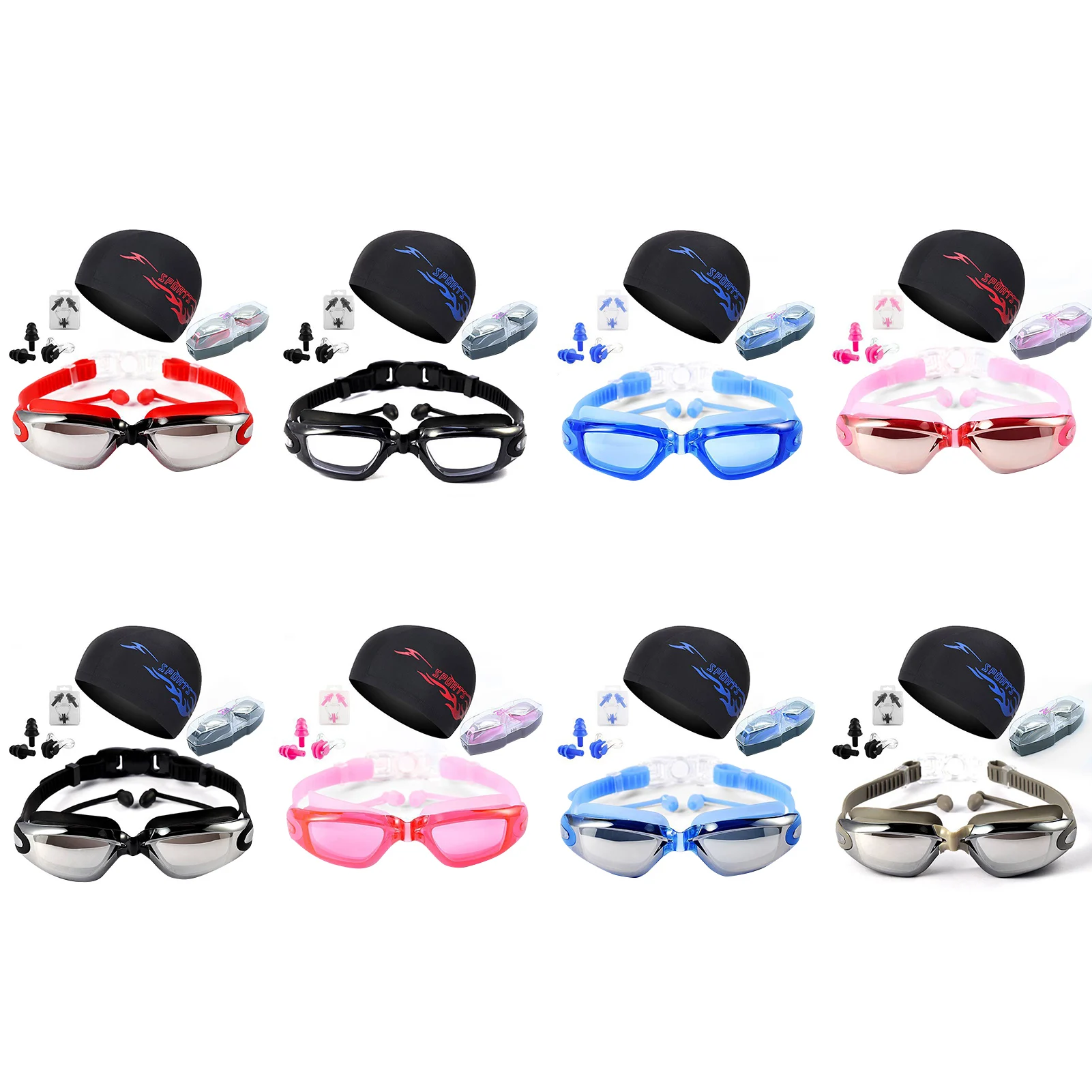 Swimming Goggles Set Waterproof Water Anti-fog Glasses With Earplug Nose Clip Swimming Cap Goggles Box For Swim Accessories