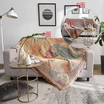 

Multifunctional Sofa Towel World Map Style Dustproof Cover Cloth Cotton Thread Tassel Non Slip Sofa Blanket Household Decoration