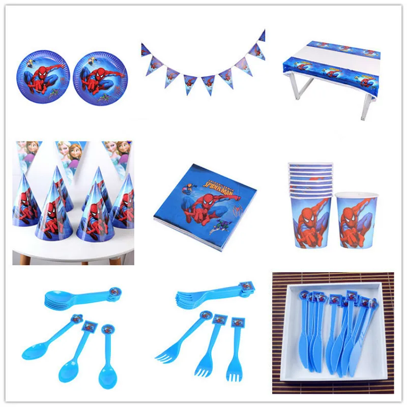 

Cartoon Spiderman Party Tableware Paper Cups Plate Napkin Banner Straws Birthday Decorations Kids Baby Shower Party Supplies
