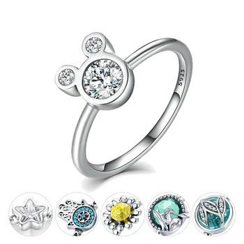 

Bisaer 100% 925 Sterling Silver Ring Dazzling Miky Mouse Rings for Women Wedding Engagement Jewelry GXR032
