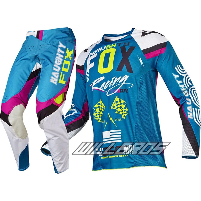 NAUGHTY FOX 360 MX Racing Rohr Jersey& Pant Combo Motocross Gear ATV Dirt Bike Off road Cycling Suit motos - Цвет: blue