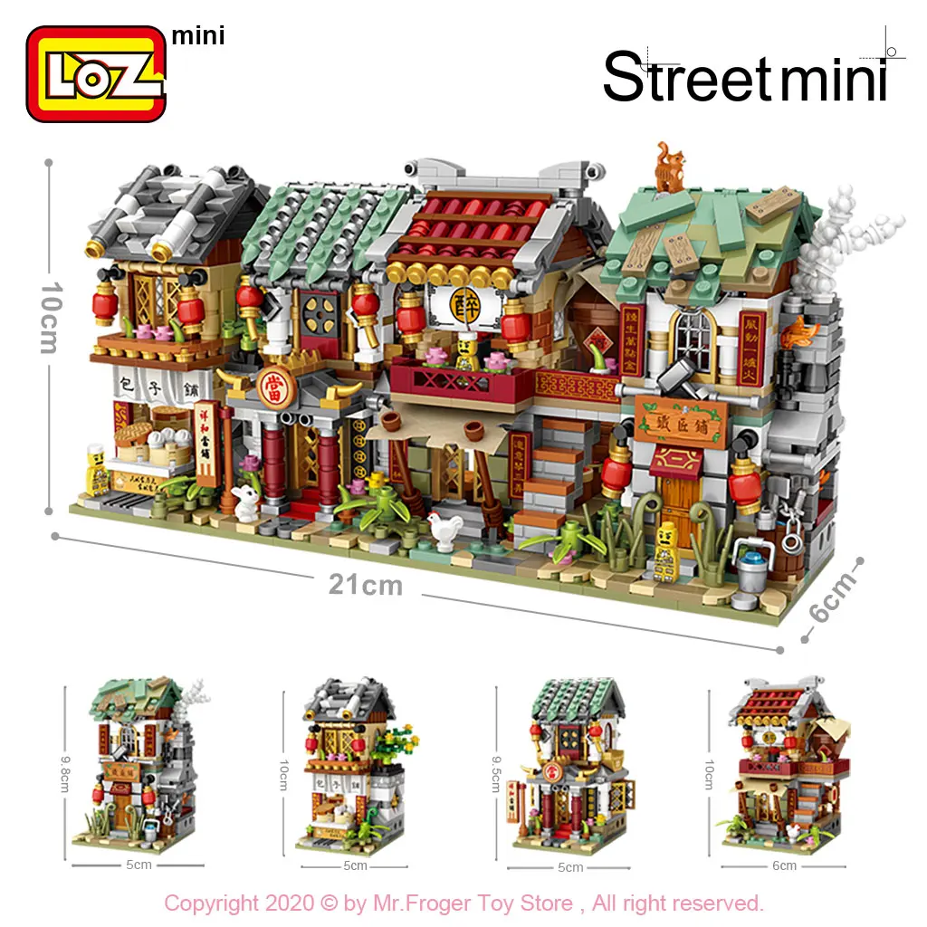LOZ Mini Block Mini Chinatown China Street Chinese Tradition Special Model  DIY Assembly Toys for Children Educational Anime