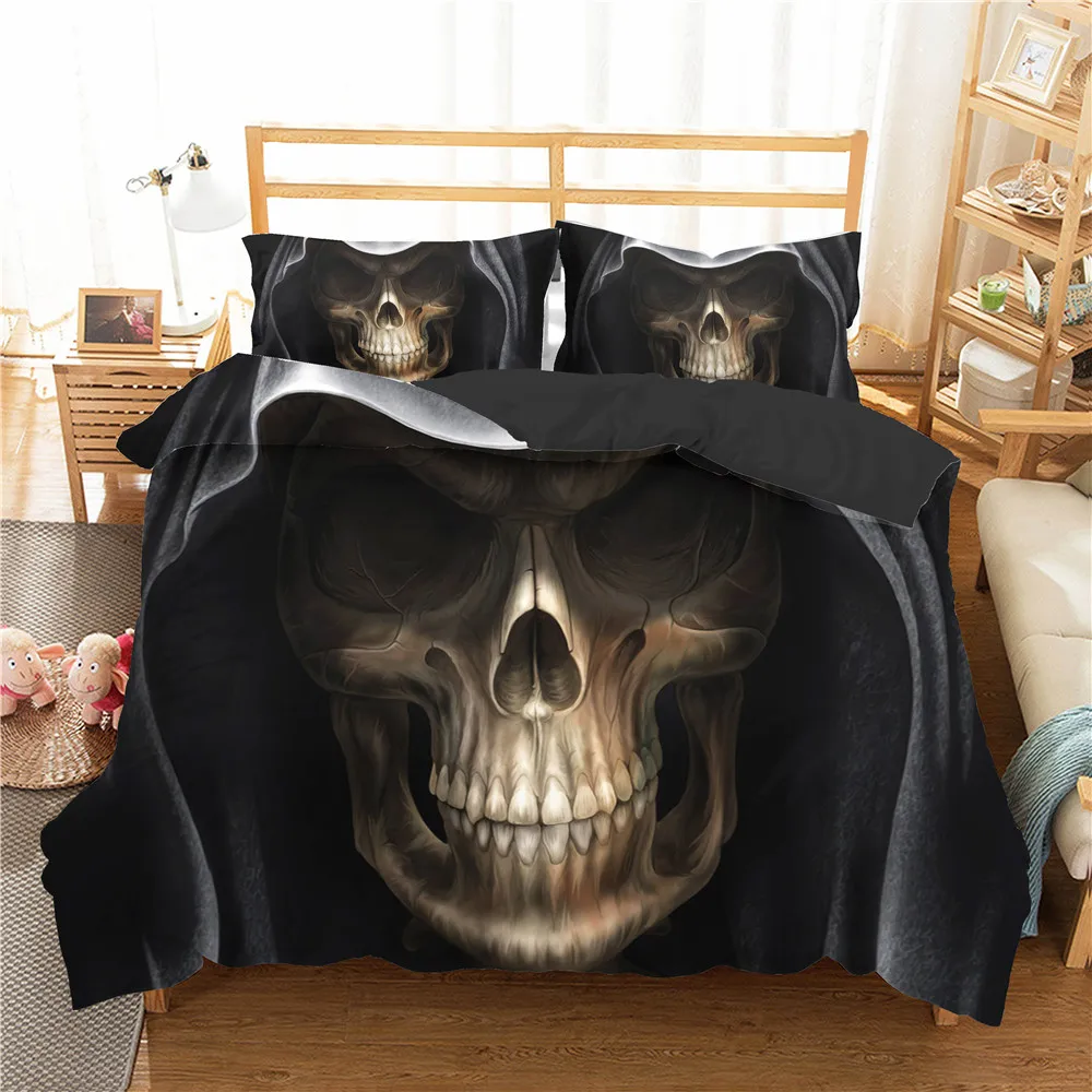 

Bed Linen Bedding Clothes 3D Scary Skull Printed Duvet Cover King Comforter Set with Pillowcases for Boy