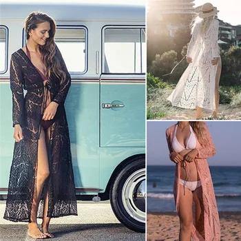 

Women's Casual Summer Bikini Cover Up Beach Lace Long Sleeve Cardigan Knit Sweater Coat Jacket Outwear