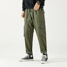 Осенние Комбинезоны, мужские Модные однотонные повседневные рабочие брюки с несколькими карманами, Мужская Уличная одежда, свободные спортивные штаны для бега в стиле хип-хоп