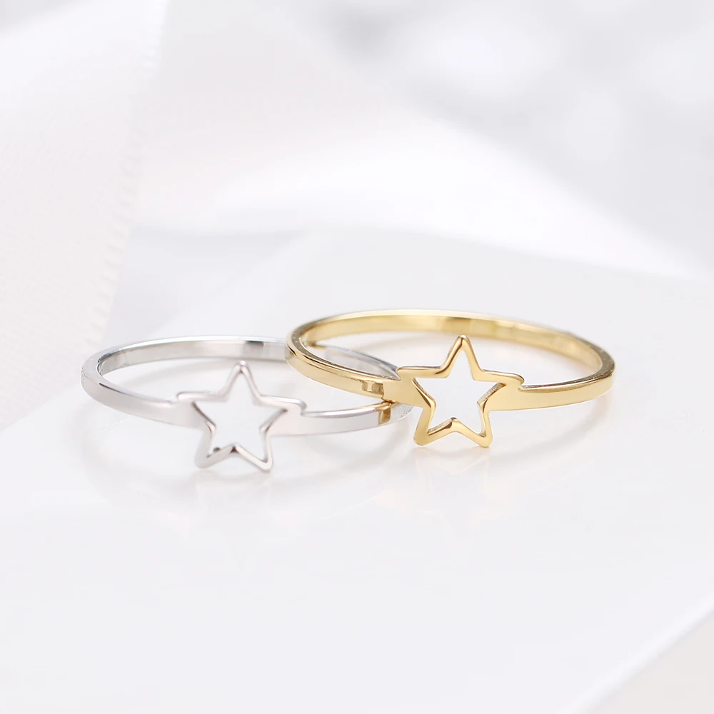 DOTIFI New daily For Women Ring 316L Stainless Steel Jewelry Hollow Five-Pointed Star Female Birthday Party Gift R307