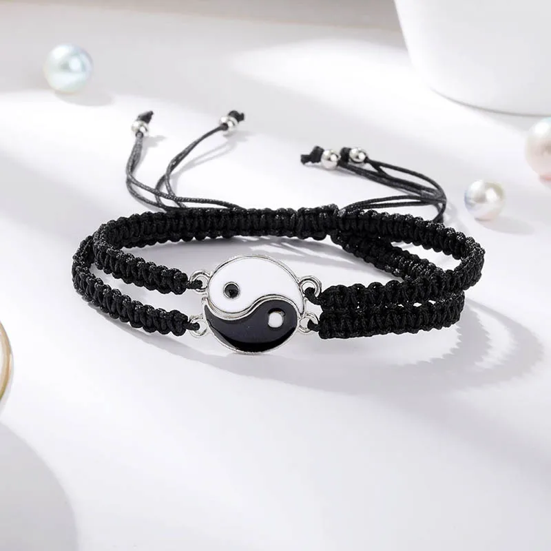 Handmade Braided Couple Bracelet Adjustable Tai Chi Ying Yang