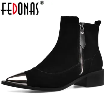 

FEDONAS Newest Women Metal Pointed Toe Ankle Boots Brand Cow Suede Chelsea Boots Party Dancing Shoes Woman Big Size Basic Boots
