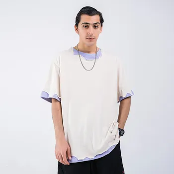 

Men Summer Broken Collar Short Sleeve T-shirt Male Women Fashion Vintage Loose Tee Shirts Couple Streetwear Hip Hop Tshirt