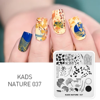 

KADS Nail Art Stamp Template Nature 037 Autumn scenery Ginkgo biloba Swing Pattern Nail Stamping Plate Manicure Stencil Tools