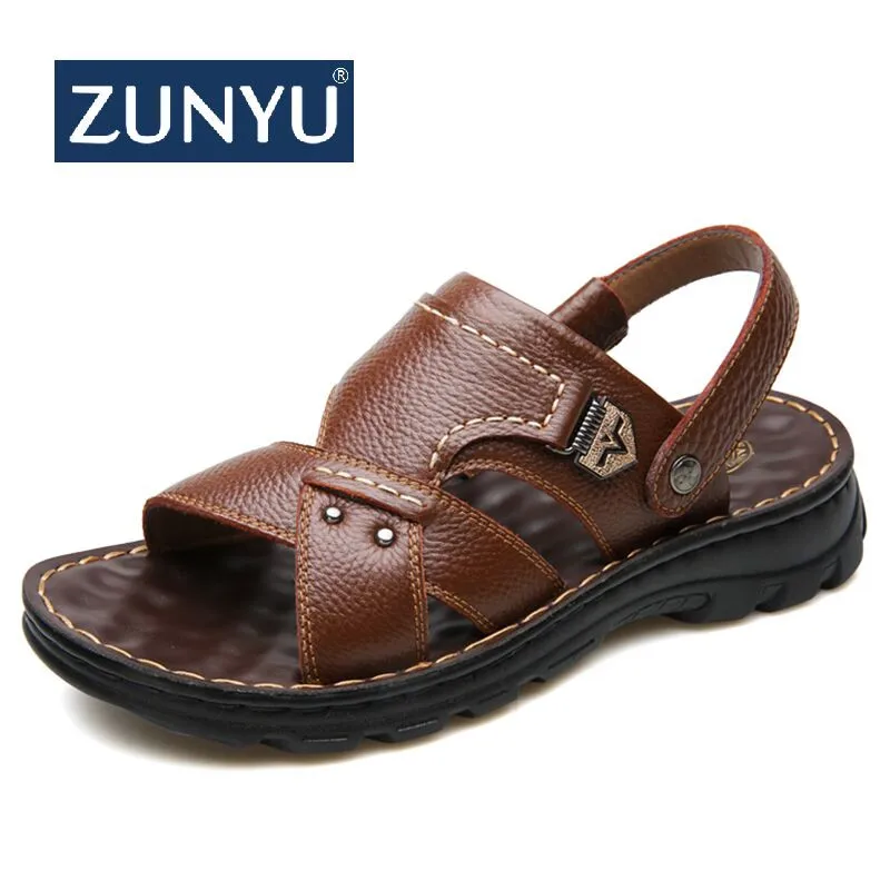 

ZUNYU New summer beach shoes men's trend casual non-slip sandals 100% leather men's sandals shoe