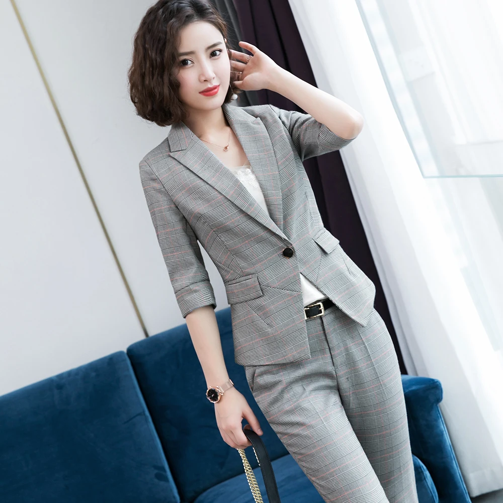 90% OFF Autumn summer Plaid Women Blazers Suit Jackets OL Blazer Ladies Long Sleeves Casual Formal Button Outwear houndstooth Workwear