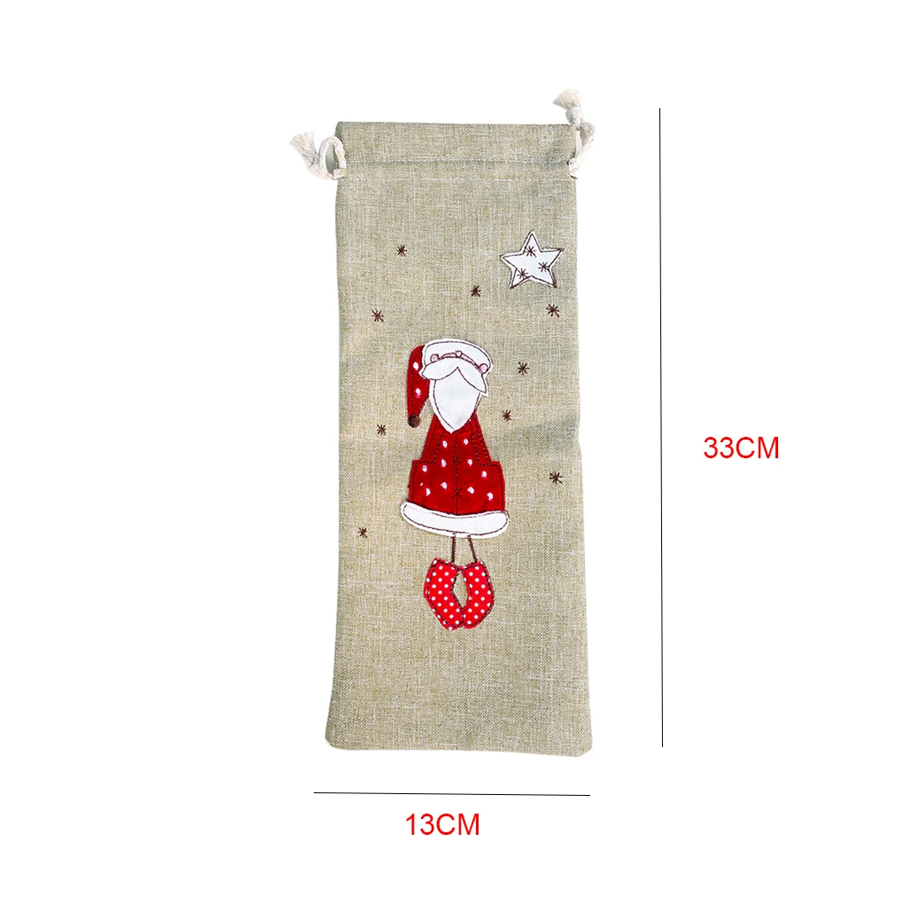 Санта Клаус угол бутылки вина мешок шнурок Рождество шампанское крышка льняная ткань Рождество украшения подарочная упаковка мешок