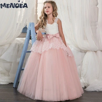 

Menoea Kids Girls Clothes Lace Flower Fancy Bridesmaid Kids Dresses Children Princess Dress long Gowns Pageant Party Cosutme