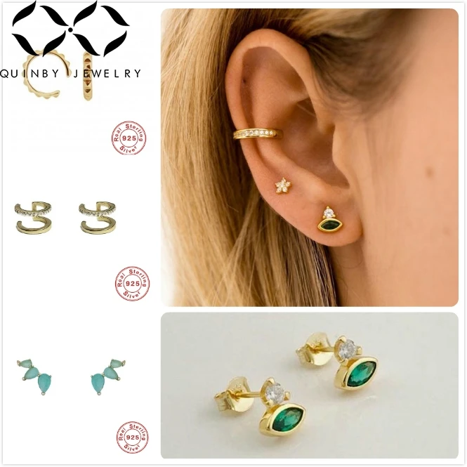

Quinby 925 Sterling Silver Earrings For Women Party Crystal Earrings Girl Birthday Gift Zircon Ear Bone Piercing arete Female Q5