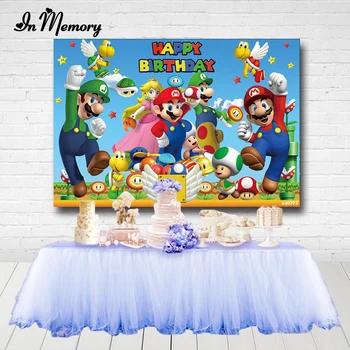 

InMemory Super Mario The Game Party Photography Backdrops Boys Child Happy Birthday Photo Background Quality Vinyl Custom