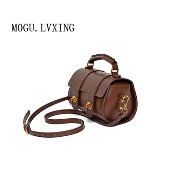 

MOGU.LVXING brand handbag 100% leather European and American fashion Messenger Boston bag retro shoulder portable pillow bag