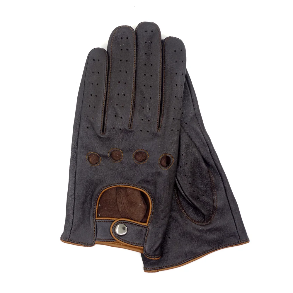 Black Harssidanzar Mens Leather Driving Gloves Goatskin Unlined L