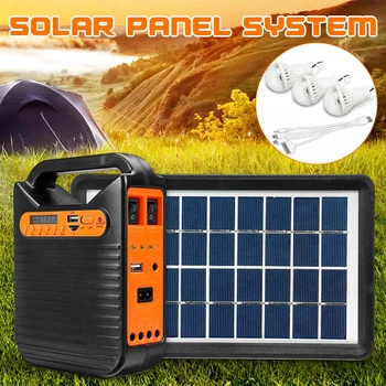 

25W Solar Power Panel Generator Kit bluetooth FM Audio Speaker Home USB Charger System With 3 LED Bulbs Light Outdoor Lighting