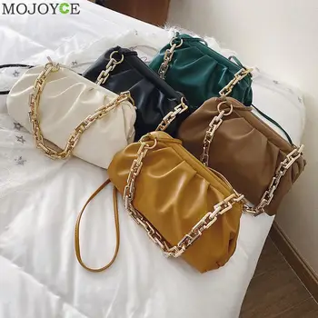 

Gold Chain Shoulder Bags for Women 2020 Solid Color Luxury Cloud Bag Female Crossbody Messenger Handbags Lady Party Clutch