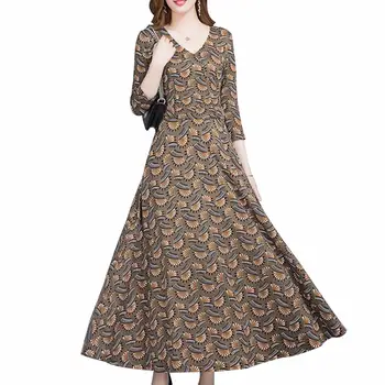 

Women Autumn Floral Print V-Neck 3/4 Sleeve Large Swing Tight Waist Maxi Dress 3/4 Sleeve Large Swing Tight Waist Maxi Dress