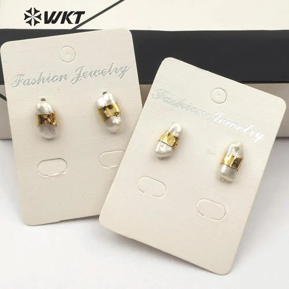 WT-E569 натуральные пресноводные жемчужные серьги-гвоздики с золотой Гальванизированный серьги-гвоздики модные морские ювелирные изделия из раковин для женщин