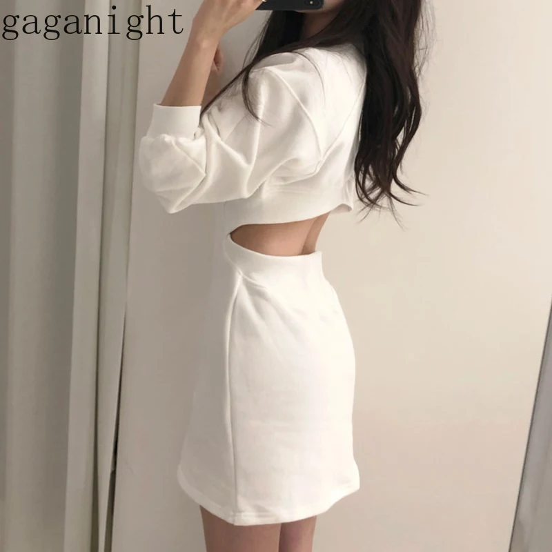 Gaganight модное пикантное женское флисовое весеннее мини платье однотонное тонкое