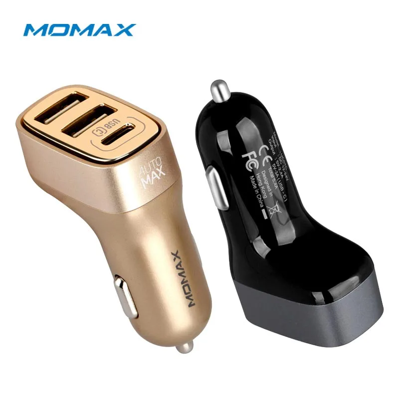 Momax UC5TC Аврора USB Автомобильное зарядное устройство(3USB выход 5v 5.4a) Тип C+ 2 взаимных обмена данными между компьютером и периферийными устройствами Авто MAX technology L вид автомобильного зарядного устройства