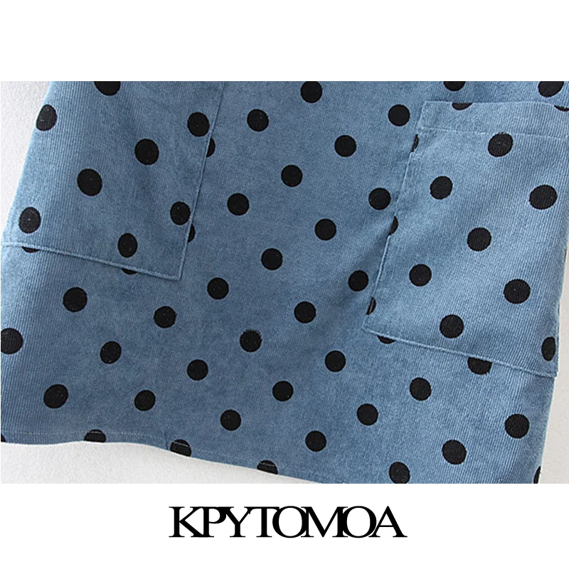  Vintage Elegant Polka Dot Pockets Corduroy Mini Dress Women 2020 Fashion O Neck Long Sleeve Female 