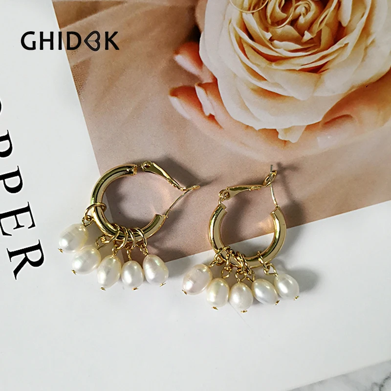 

GHIDBK Baroque Gold Faux Pearl Hoop Earring Bohemian Dainty Adjustable Ring Earring with Fake Pearl Bridal Earring Wedding Hoops
