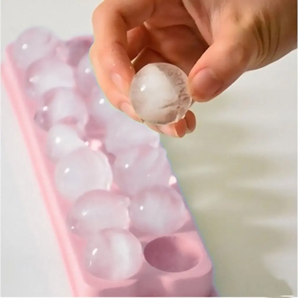 14 Holes Round Balls Ice Mold Plastic Tray Hockey Grid Making Box Molds With Cover Color Random Non-Stick Silicone |
