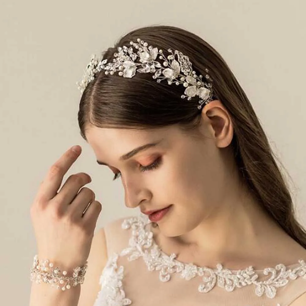 Women Silver Leaf Rhinestones Headband Wedding Hair Jewelry Bridal Hair Accessories Bride women hair accessories bridal hair accessories
