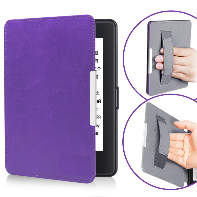 Для Amazon Kindle Paperwhite чехол из искусственной кожи смарт-чехол с ремешком и креплением на руку для Kindle Paperwhite 1/2/3 " планшетный ПК чехол - Цвет: Purple