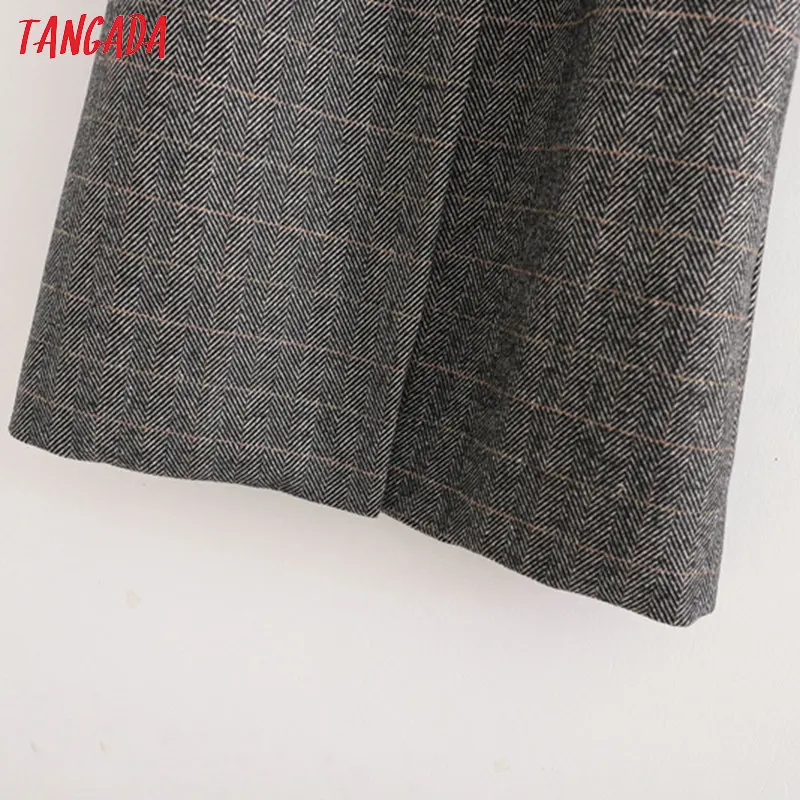 Tangada женское клетчатое объемное длинное пальто с разрезом, теплое толстое осенне-зимнее теплое Женское пальто с длинным рукавом 1D176